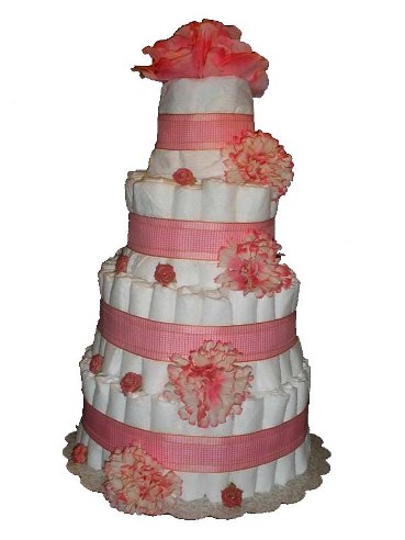 4 tier pink blossoming diaper cake Ponte Vedra shower gift
