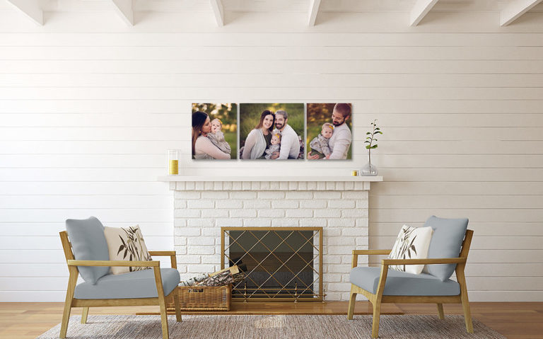 family portraits above a fireplace